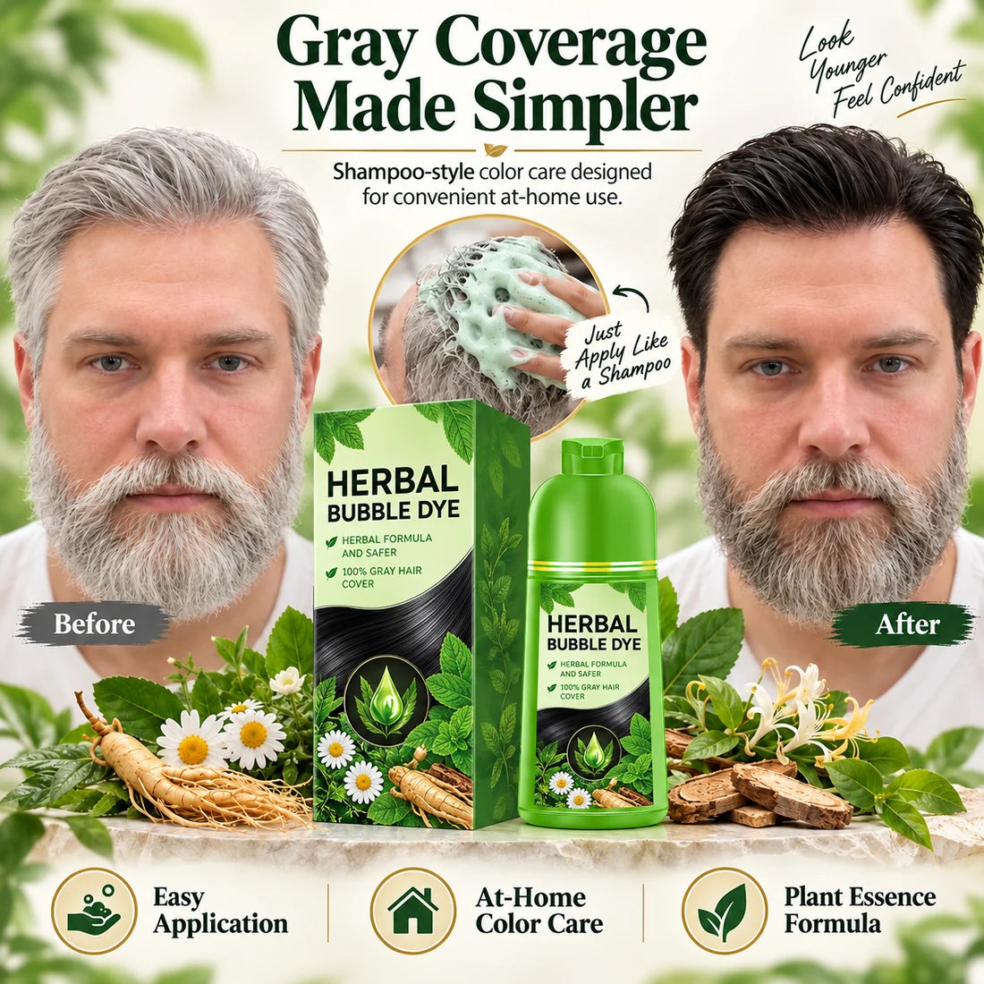 Herbal Bubble Hair Color Shampoo – Easy Gray Coverage at Home